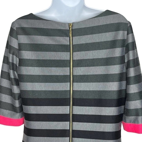 Eliza J Women's Size 6 Knit Dress Shift Stretch Charcoal Gray Stripe Pink Accent - Picture 6 of 9